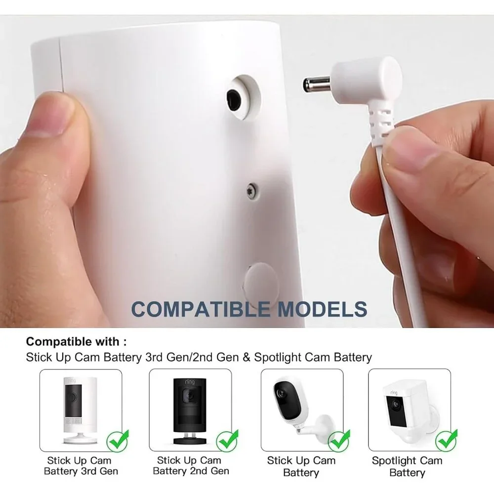 2-Pack Power Adapter Charger Cable Compatible with Ring Stick Up Cam Battery/Plu - Picture 3 of 6